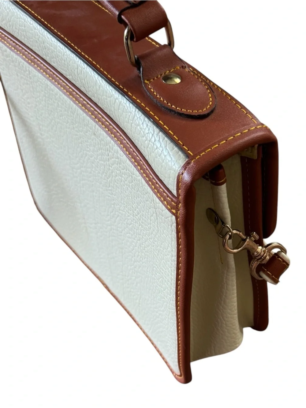 Cream and Brown Leather Top-Handle Satchel